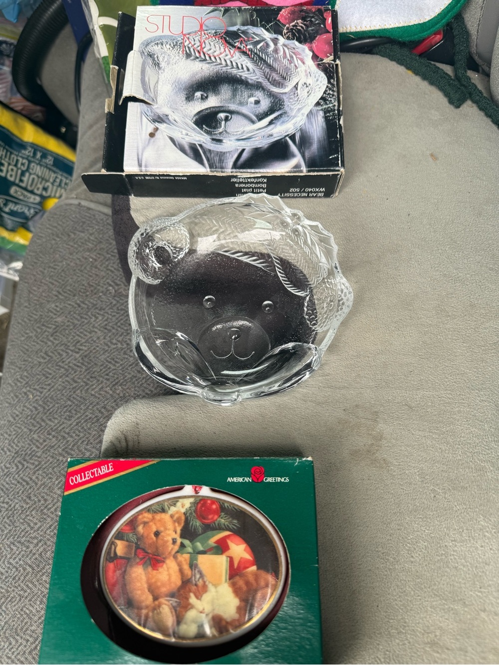 Vintage Glass bear sweet dish & 90s Xmas tree decoration holiday ornament